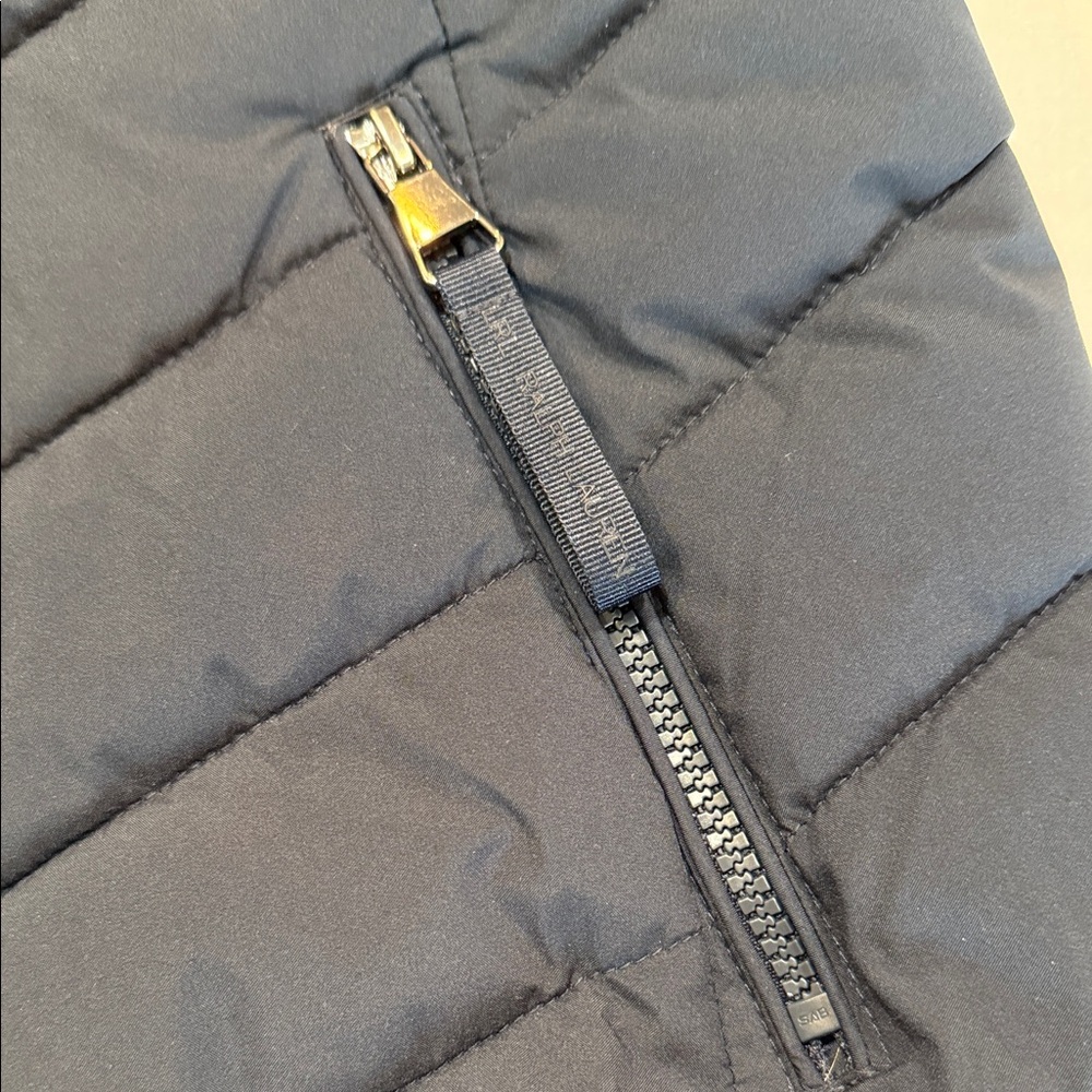 Lauren Ralph lauren Navy Quilted Puffer Vest Hooded Zip Front RLL Logo Size Med. - Picture 8 of 15